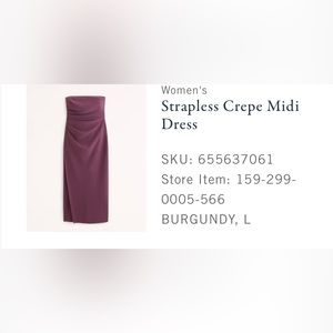 Women’s Strapless Crepe Midi Dress Size Large